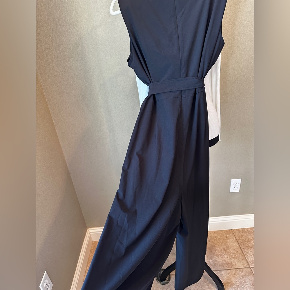 Calvin Klein Jumpsuit 14 | Black Wide-Leg Dressy Sleeveless One-Piece - Picture 3 of 7